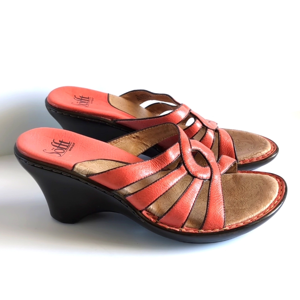 Sofft Coral Leather Sandals Wedge Heels Sandals